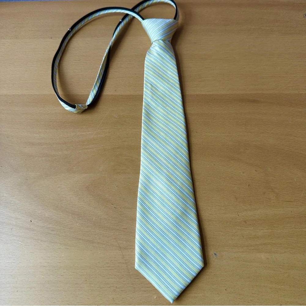 Boy’s Calvin Klein Yellow Striped Zipper 100% Silk Tie